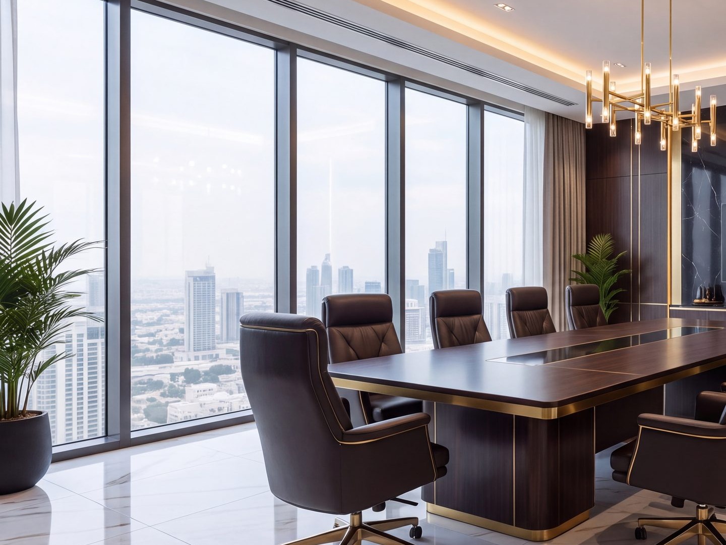 Grade A office interior with city skyline views